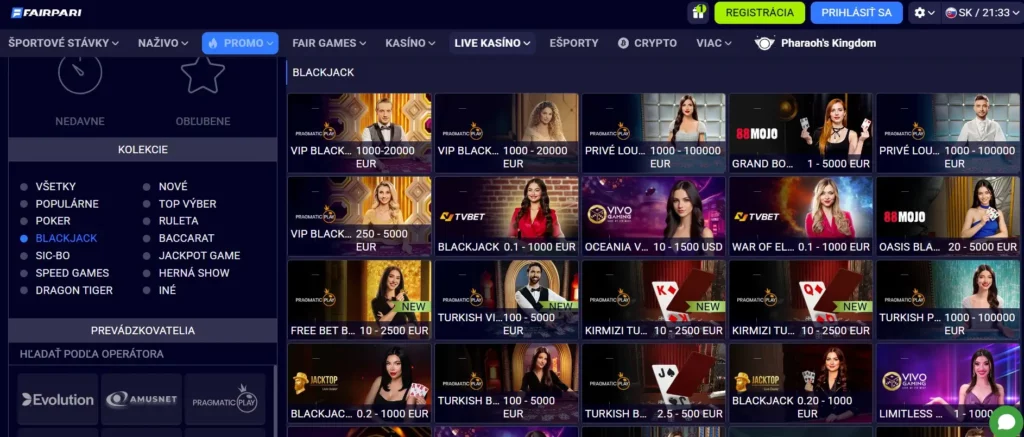 Blackjack a baccarat live