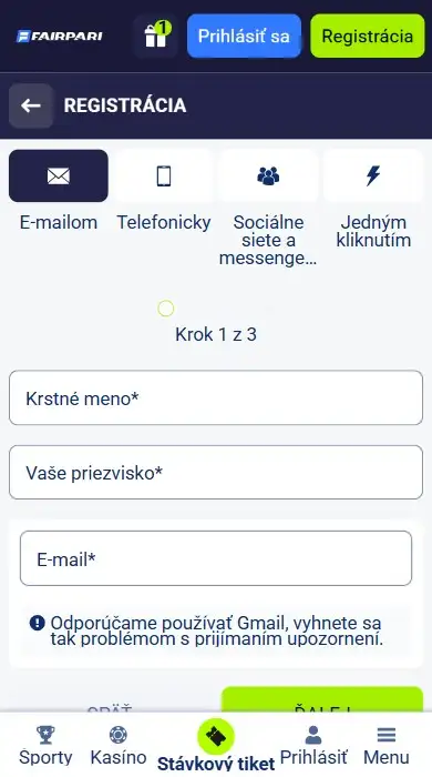 Registrácia a prihlásenie vo FairPari app