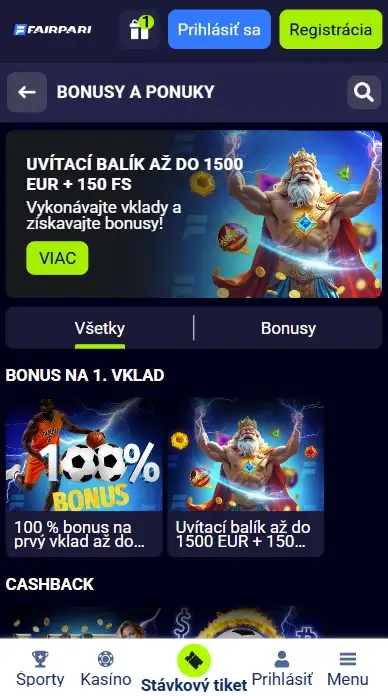Bonusy v mobilnej aplikácii FairPari