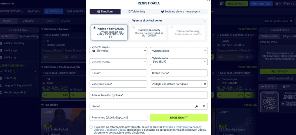Registrácia vo FairPari